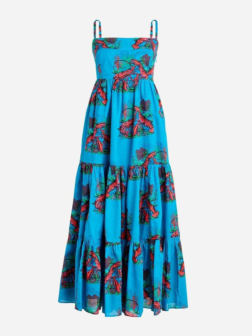 Blue Tiered Maxi Sundress with Lovster Print _Size 00_ J. Crew